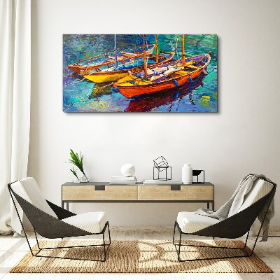Colorful boats on calm water Canvas Wall art