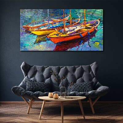 Colorful boats on calm water Canvas Wall art