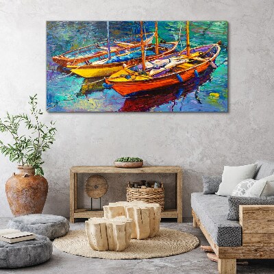 Colorful boats on calm water Canvas Wall art