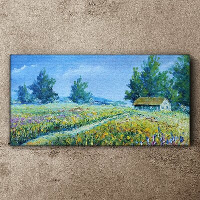 Cottage village landscape with flowers Canvas Wall art