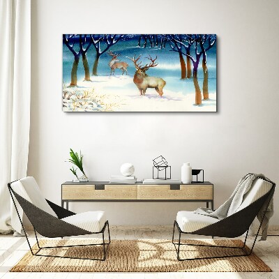 Winter landscape with a deer Canvas Wall art