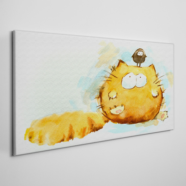 Cat with a bird Canvas Wall art