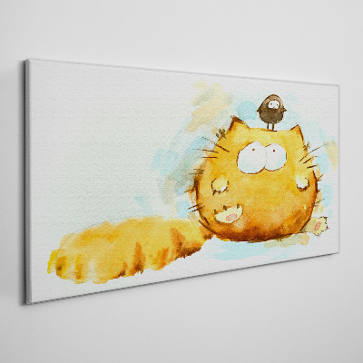 Cat with a bird Canvas Wall art