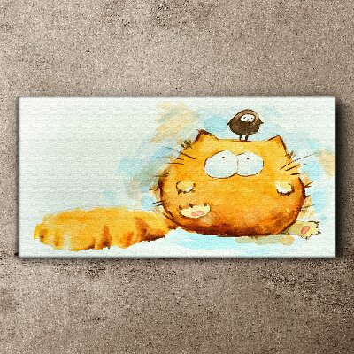 Cat with a bird Canvas Wall art