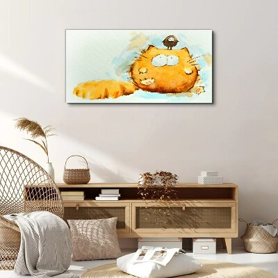 Cat with a bird Canvas Wall art