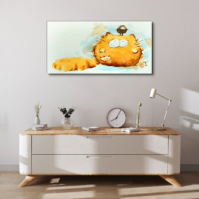 Cat with a bird Canvas Wall art