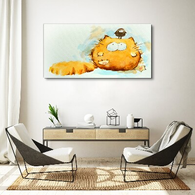 Cat with a bird Canvas Wall art