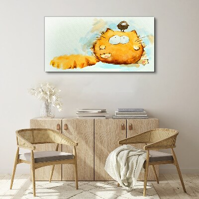Cat with a bird Canvas Wall art