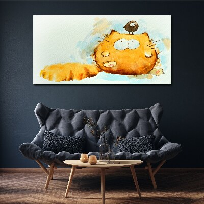 Cat with a bird Canvas Wall art