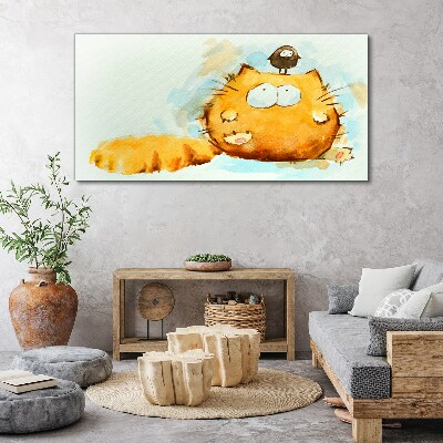 Cat with a bird Canvas Wall art