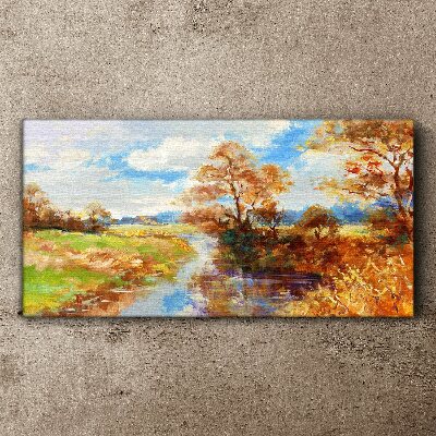Autumn scenery by the river Canvas Wall art