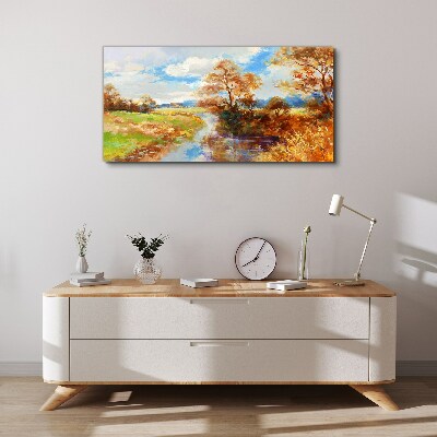 Autumn scenery by the river Canvas Wall art