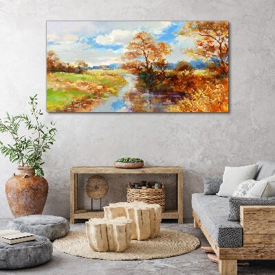 Tree river sky Canvas Wall art