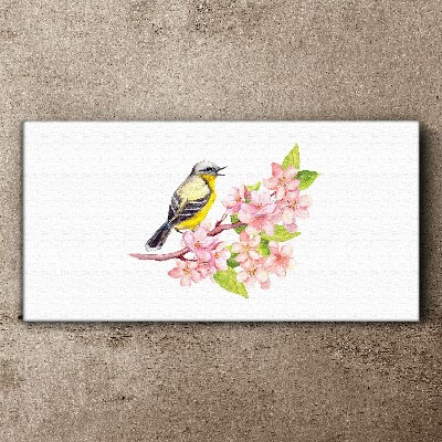Bird on a branch with flowers Canvas Wall art