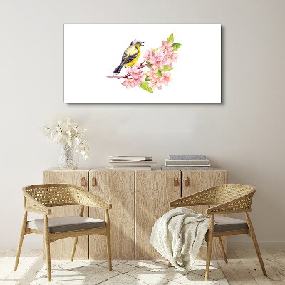 Bird on a branch with flowers Canvas Wall art