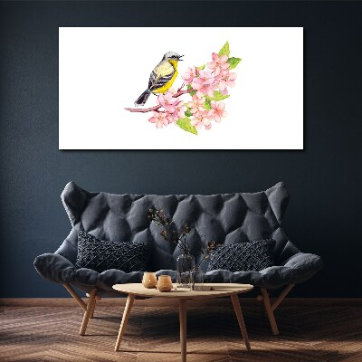 Bird on a branch with flowers Canvas Wall art