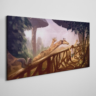 Meeting with giraffes at the zoo Canvas Wall art