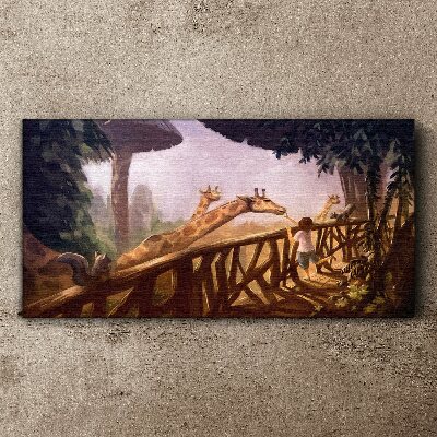 Meeting with giraffes at the zoo Canvas Wall art