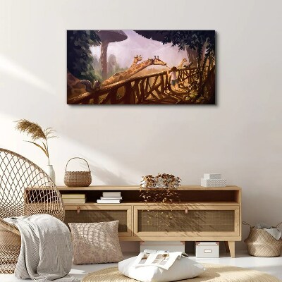 Meeting with giraffes at the zoo Canvas Wall art