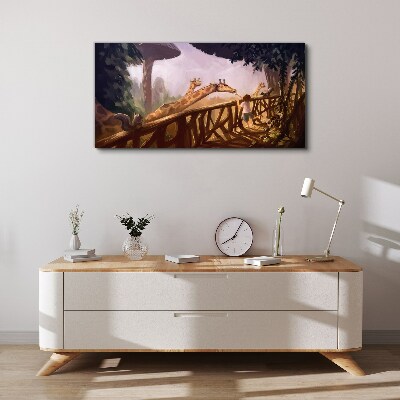 Meeting with giraffes at the zoo Canvas Wall art