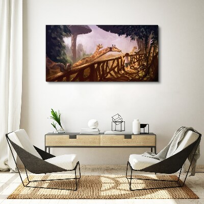 Meeting with giraffes at the zoo Canvas Wall art