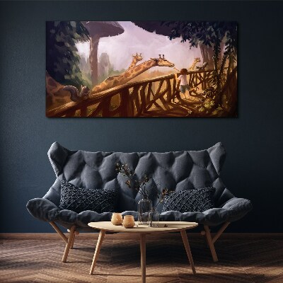 Meeting with giraffes at the zoo Canvas Wall art