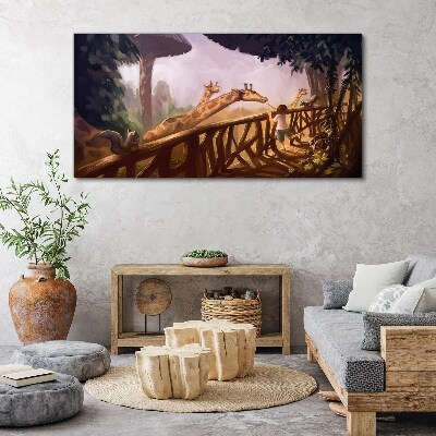 Meeting with giraffes at the zoo Canvas Wall art