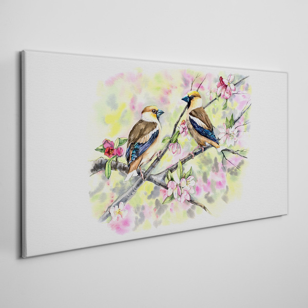 Birds on a branch with flowers Canvas Wall art