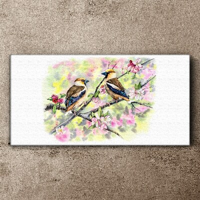 Birds on a branch with flowers Canvas Wall art
