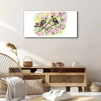 Birds on a branch with flowers Canvas Wall art