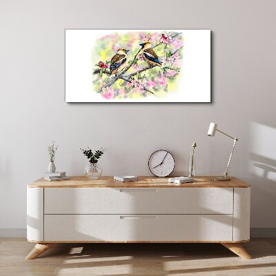 Birds on a branch with flowers Canvas Wall art