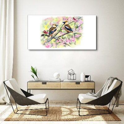 Birds on a branch with flowers Canvas Wall art