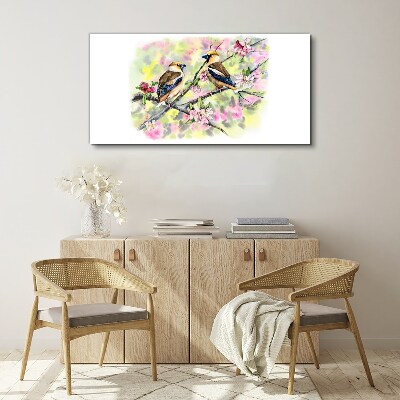 Birds on a branch with flowers Canvas Wall art