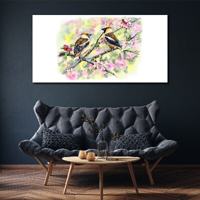 Birds on a branch with flowers Canvas Wall art
