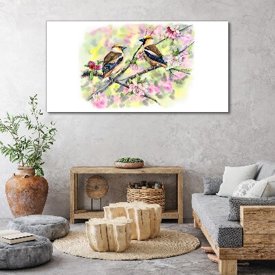 Birds on a branch with flowers Canvas Wall art