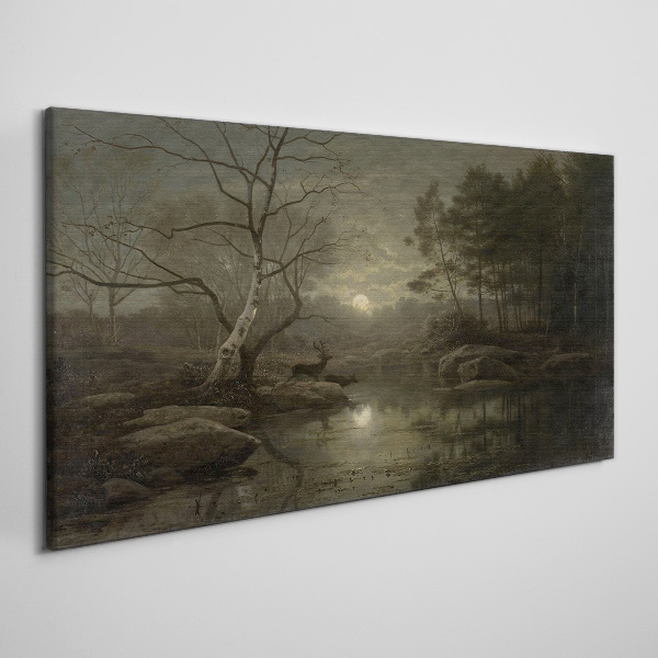 Night landscape with a deer Canvas Wall art
