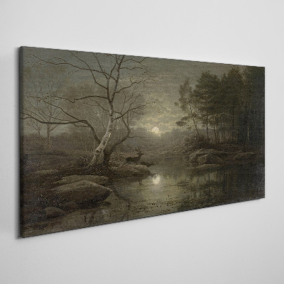 Night landscape with a deer Canvas Wall art