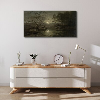 Night landscape with a deer Canvas Wall art