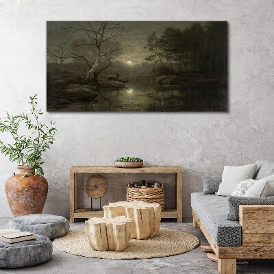 Night landscape with a deer Canvas Wall art