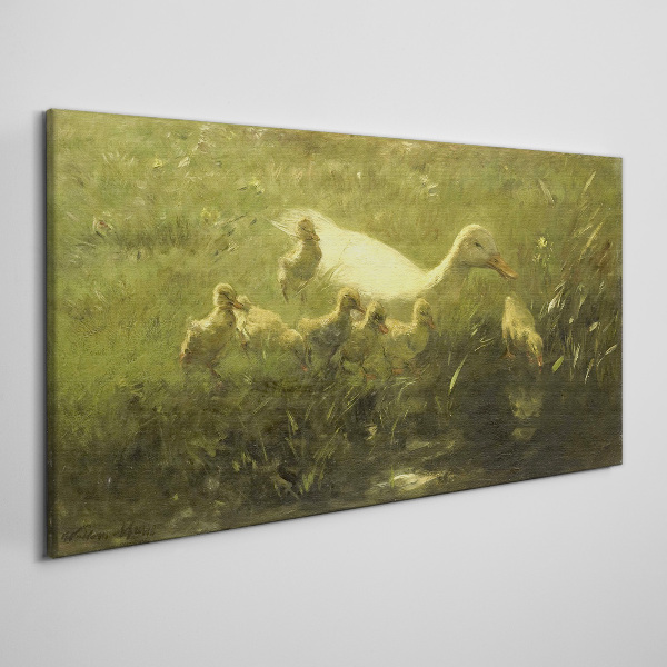Duck with chicks in the grass Canvas Wall art