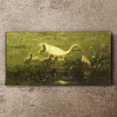 Duck with chicks in the grass Canvas Wall art