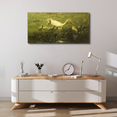 Duck with chicks in the grass Canvas Wall art
