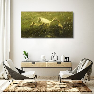 Duck with chicks in the grass Canvas Wall art