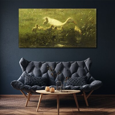 Duck with chicks in the grass Canvas Wall art
