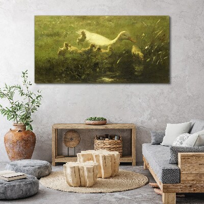 Duck with chicks in the grass Canvas Wall art