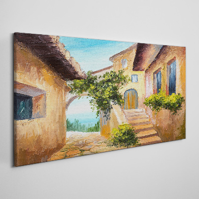The charming streets of a seaside village Canvas Wall art