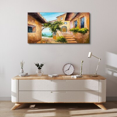 The charming streets of a seaside village Canvas Wall art