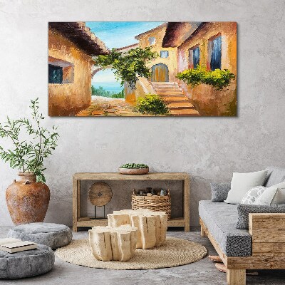 The charming streets of a seaside village Canvas Wall art