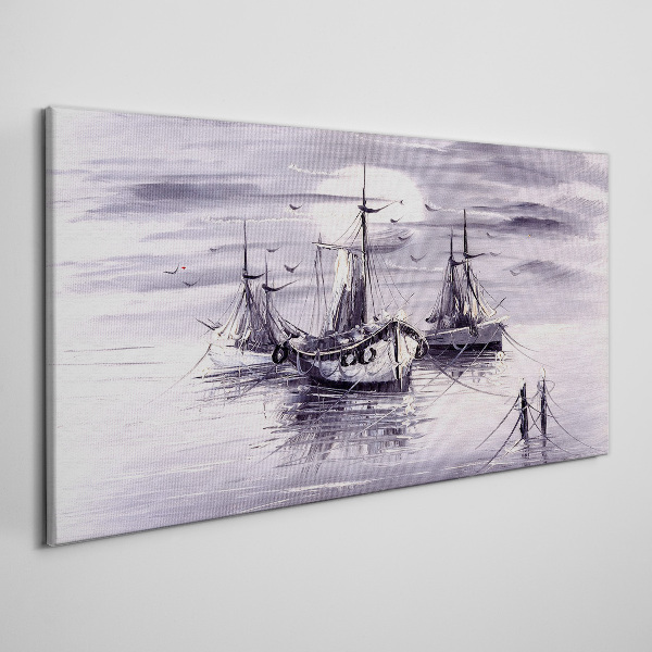 Moon night sea ships Canvas Wall art