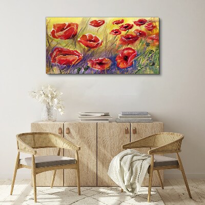 Red poppies against the sun Canvas Wall art